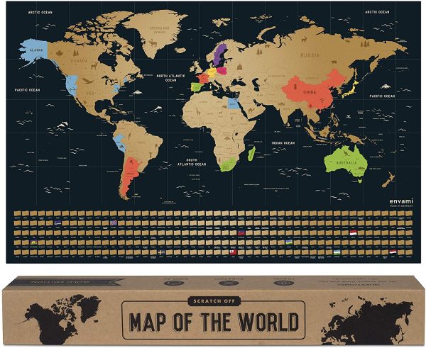 envami Mappa del Mondo da Grattare - 68 X 43 CM - Idee Regalo - mappamondo da grattare con Bandiere - Scratch off Map - Mappa da grattare - Cartina Mondo da grattare - Oro Inglese - immagine 6