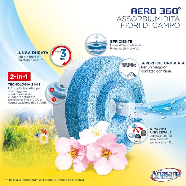 Ariasana Aero 360?? Ricarica TAB Fiori di Campo per Dispositivo Aero 360?? Kit, Assorbi Umidit?? in Tab al Profumo di Natura, Elimina Umidit?? e Cattivi Odori, 1 TAB da 450g - immagine 2