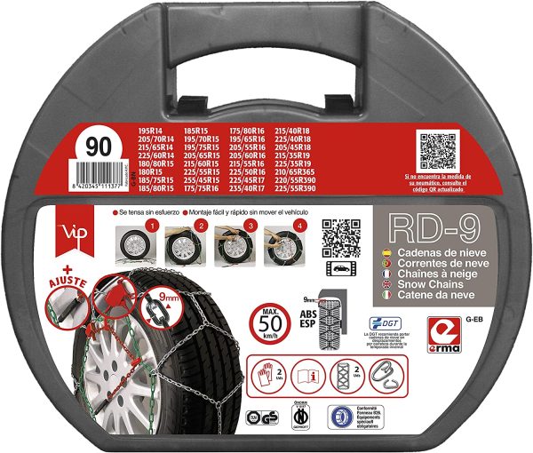 RD9 - Catene da Neve Metalliche mm, Taglia No 90, Set 2 pz, Guanti Inclusi - immagine 7