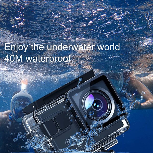 4K 30fps WiFi, HD Fotocamera Subacquea Impermeabile da 40M, con Telecomando e Microfono Esterno Wireless 2.4G, 2*Batterie da 1050 mAh e Accessori - immagine 2