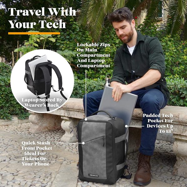 Cabin Max Manhattan - Borsa per computer portatile da 40 x 20 x 25 cm, adatta come bagaglio a mano da riporre sotto il sedile, conforme a Ryanair, 20 l, Nero con porta USB, - immagine 2