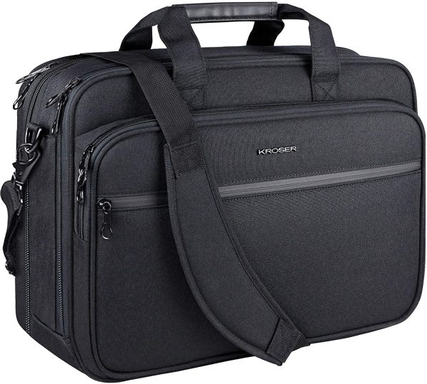 18" Borsa del Portatile Cartella per Laptop Adatto per Laptop Fino a 17,3 Pollici Borsa a Tracolla Espandibile Borsa per Computer con Tasche RFID per Viaggi/Affari/Scuola/Uomini/Donne-Nero - immagine 2