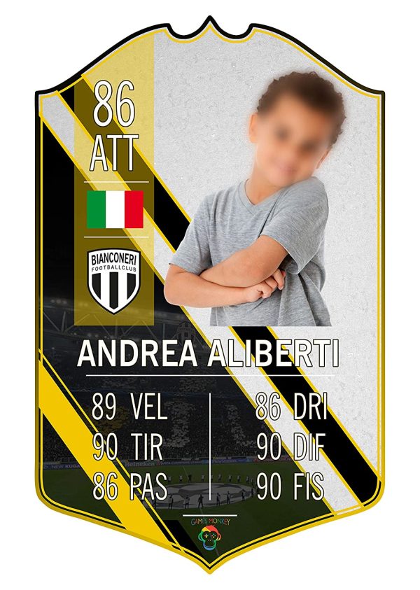 Adesivo Murale - Card Personalizzata FUT Player - Plug Calcio Soccer Cameretta Idea Regalo Squadra del Cuore Calciatore Bambino (Bianconeri)