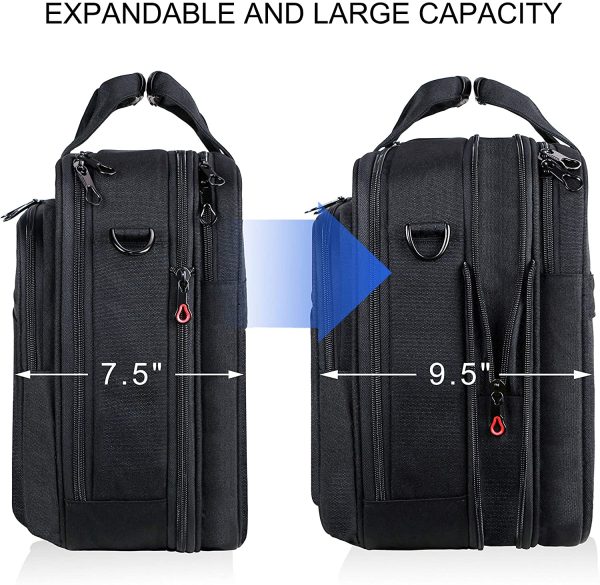 18" Borsa del Portatile Cartella per Laptop Adatto per Laptop Fino a 17,3 Pollici Borsa a Tracolla Espandibile Borsa per Computer con Tasche RFID per Viaggi/Affari/Scuola/Uomini/Donne-Nero - immagine 7