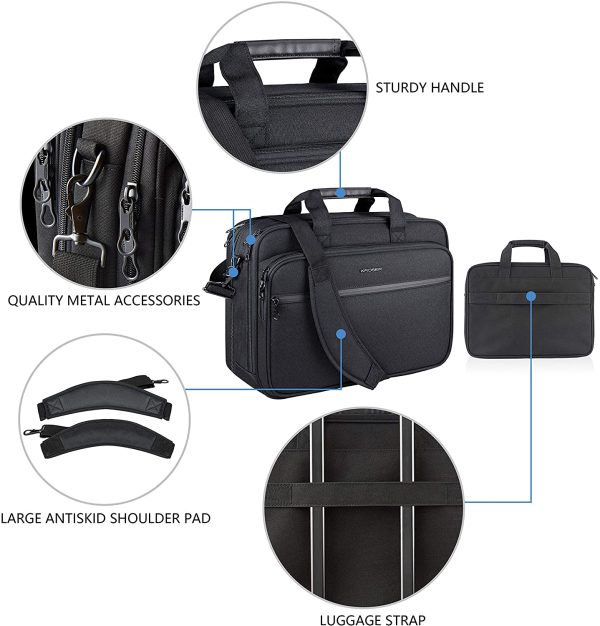 18" Borsa del Portatile Cartella per Laptop Adatto per Laptop Fino a 17,3 Pollici Borsa a Tracolla Espandibile Borsa per Computer con Tasche RFID per Viaggi/Affari/Scuola/Uomini/Donne-Nero - immagine 3