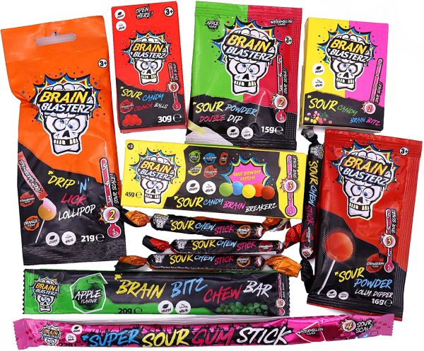 Brain Blasterz - Box di caramelle aspre, contiene Brain Breakerz, Candy Spray, Brain Bitz, Chew Bar e altro ancora. - immagine 6