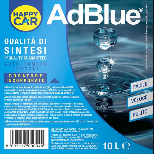 HappyCar ?C Adblue 10L per Motori Diesel, Additivo di Sintesi, Gas di Scarico, Con Tubo di Riempimento, ISO 22241, Made in Italy - immagine 6