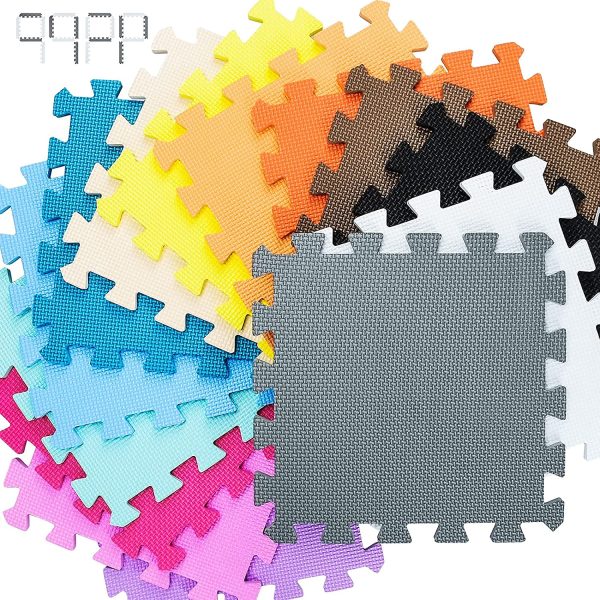 qqpp Tappeto Bambini Puzzle con Certificato CE in Morbido Gomma Eva | Tappeti da Gioco per Bambina | Tatami. 18 Pezzi (30 * 30 * 1cm), Bianco & Grigio. QQC-ALb18N - immagine 2