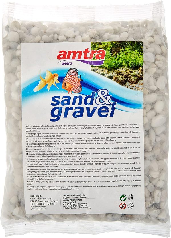 Amtra Ghiaia, Ghiaia Naturale dell'acquario, Terreno Decorativo, grani Bianchi Grossolani Dimensioni 4-8 mm, Formato 1kg