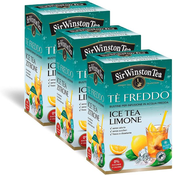 Sir Winston Tea, Tè Nero Freddo Ice Tea Limone, 54 Filtri (3 Confezioni da 18 Filtri), Gusto Agrumato, Ideale per le Giornate Estive, Certificato RFA, Senza Lattosio, Glutine e Allergeni - immagine 2