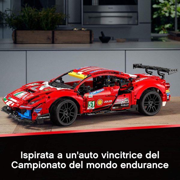 LEGO Technic Ferrari 488 GTE ??AF Corse #51??, Modello Auto Sportiva da Corsa, Set da Collezionista per Adulti, Veicoli da Costruire e da Esporre, 42125 - immagine 7