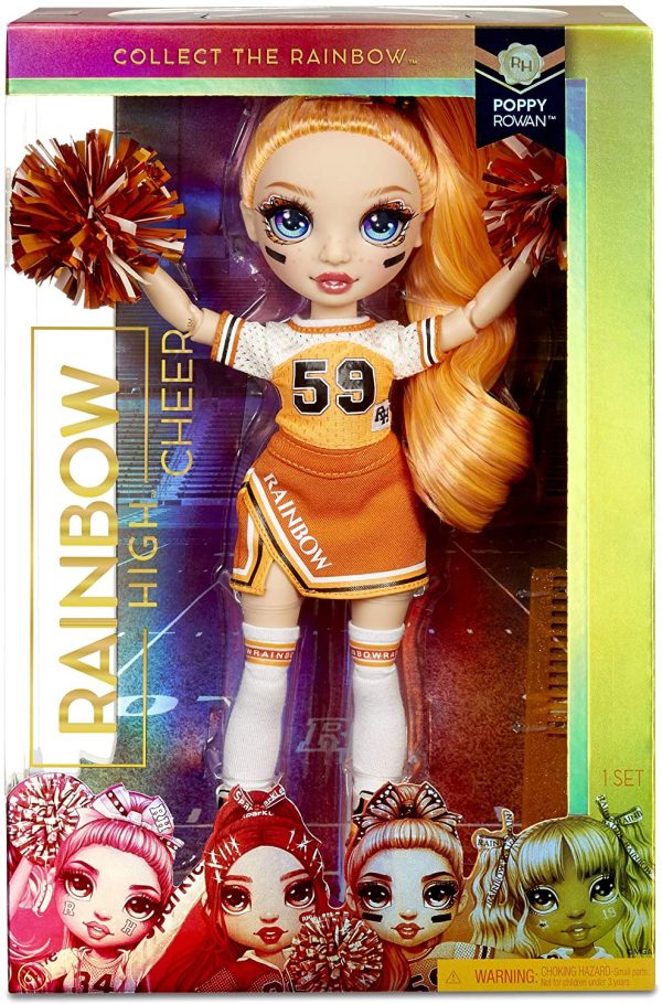 Rainbow High Cheer Fashion Doll - Abiti eleganti, pompon e bambola cheerleader Poppy Rowan, fashion doll "arancione", Serie Rainbow High Cheer, Regalo ottimo a partire dai 6 anni - immagine 4