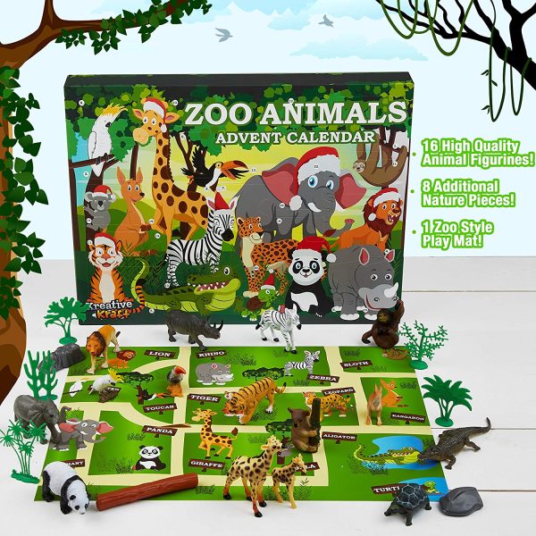 KreativeKraft Calendario Avvento 2021 con Gli Animali dello Zoo, + 24 Animali Giocattolo per Bambini, Calendario dell Avvento per Bimbi, Regalo di Natale per Bambino - immagine 2