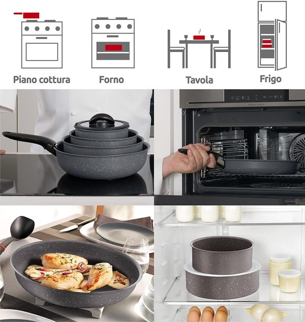 Ingenio Induction Mineralis Padella Per Induzione, Alluminio Antiaderente, 22 Cm & Ingenio Induction Manico Per Tutti I Prodotti Della Linea, Plastica E Acciaio, Nero, Unico - immagine 4