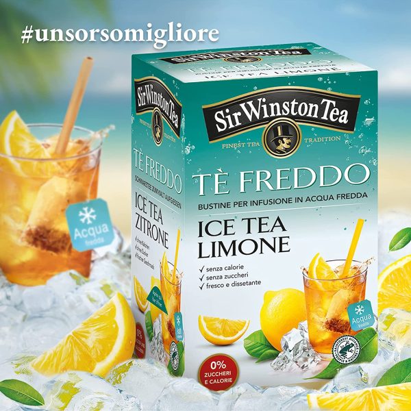 Sir Winston Tea, Tè Nero Freddo Ice Tea Limone, 54 Filtri (3 Confezioni da 18 Filtri), Gusto Agrumato, Ideale per le Giornate Estive, Certificato RFA, Senza Lattosio, Glutine e Allergeni - immagine 3