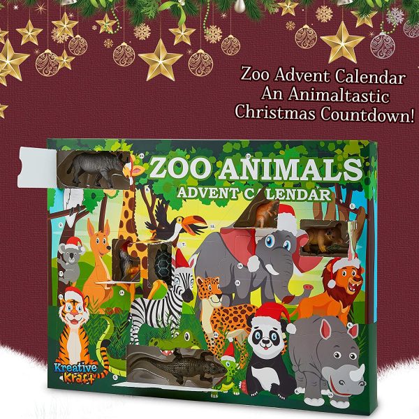 KreativeKraft Calendario Avvento 2021 con Gli Animali dello Zoo, + 24 Animali Giocattolo per Bambini, Calendario dell Avvento per Bimbi, Regalo di Natale per Bambino - immagine 3