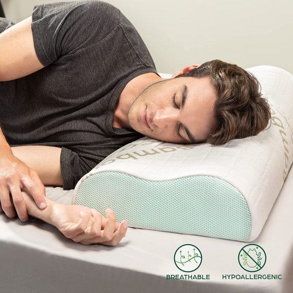 Cuscino Cervicale Memory Foam per Dormire Ortopedico Alto Aloe Vera Dispositivo Medico per Supporto al Collo Ergonomico Guanciale Letto Antirussamento Anallergico Federa in Bamboo Made in Italy