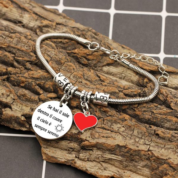 Angelra Braccialetti Donna Bracciale Acciaio Ciondolo con Incisone"Se hai il sole dentro il cuore, il cielo ?? sempre sereno" Regolabile Regali di Ispirazione