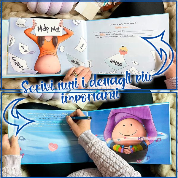 LALFOF Album nascita bimbo 22x30 con nome da comporre e scatola inclusa. Libro nascita ricordi per neonati e bambini, diario con spazi per note e foto. Idea regalo neonato maschio, lista nascita beb?? - immagine 2