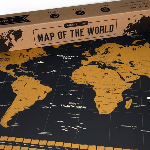 envami Mappa del Mondo da Grattare - 68 X 43 CM - Idee Regalo - mappamondo da grattare con Bandiere - Scratch off Map - Mappa da grattare - Cartina Mondo da grattare - Oro Inglese