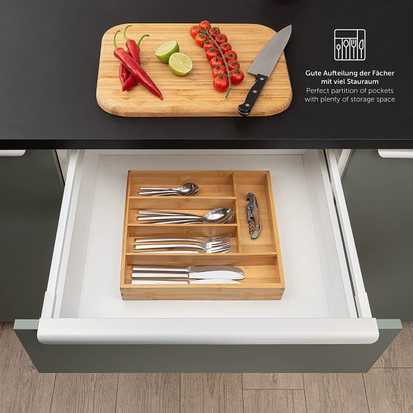 Blumtal Portaposate da Cassetto, Porta Posate Cucina Bambù Naturale, Adatto ai Cassetti della Cucina IKEA, Misura Fissa Small (27x30cm) - immagine 3