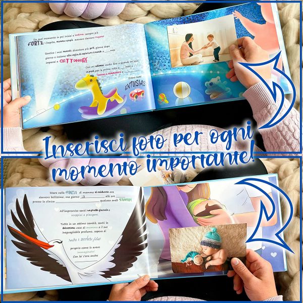 LALFOF Album nascita bimbo 22x30 con nome da comporre e scatola inclusa. Libro nascita ricordi per neonati e bambini, diario con spazi per note e foto. Idea regalo neonato maschio, lista nascita beb?? - immagine 3