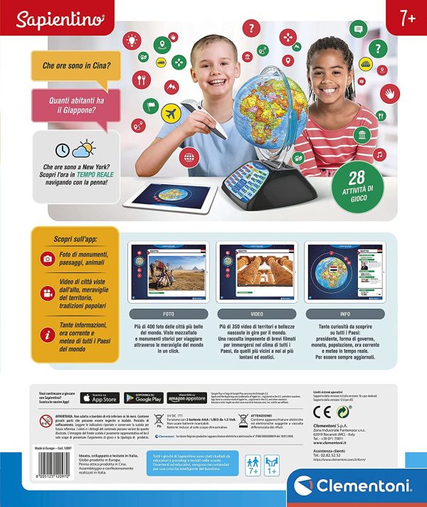 Clementoni 12097, Sapientino, Esploramondo Digital, Globo Educativo Interattivo, Mappamondo per Bambini con Penna Interattiva, Gioco Educativo 7 anni+, (Versione in Italiano) - immagine 8