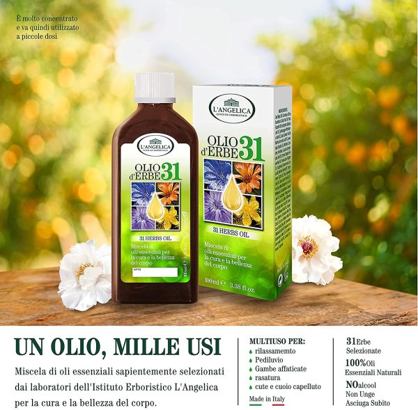 L'Angelica Olio D'Erbe 31, Miscela Oli Essenziali per Diffusore, per Massaggi e Aromaterapia, Tonificante, Rilassante, Flacone da 100 ml - immagine 2