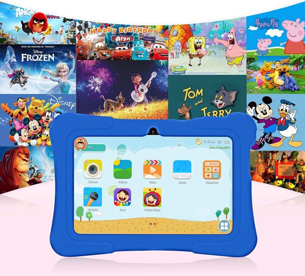 Tablet per bambini Pritom 7 pollici, Quad Core, Android 10, 16GB di ROM, WiFi, Istruzione, giochi, software per bambini preinstallato con custodia per tablet per bambini, controllo genitori (blu)